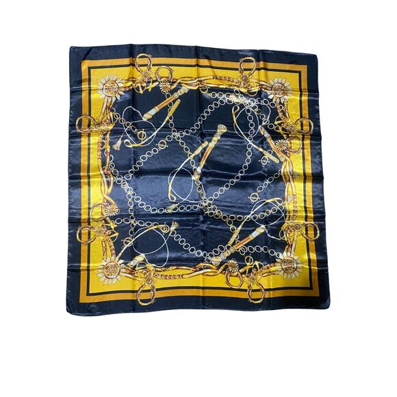 Equestrian Horse Riding Designed Motif Scarf Black and Gold 35 x 35 NEW - Picture 6 of 9